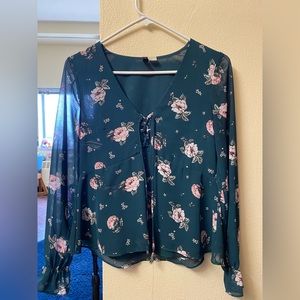 Dark green floral peasant top from H&M